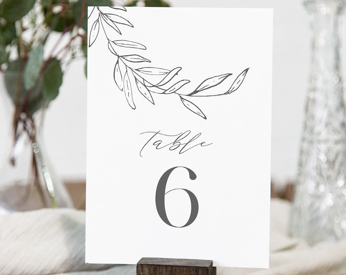 Laurel Table Number Card Template, Fine Art, Minimalist Wedding Table Number, Editable, INSTANT DOWNLOAD, Templett, DIY 4x6 #0006B-183TC