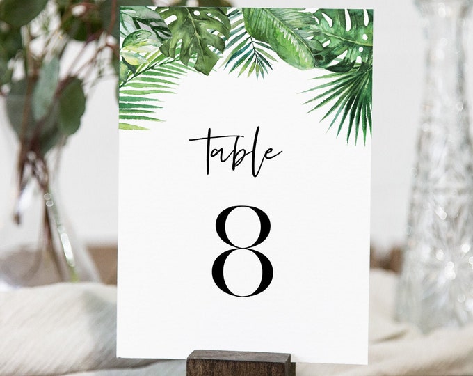 Tropical Table Number Card Template, Beach Wedding Table Number, Editable Text, Instant Download, Templett, Printable, DIY 4x6 #083-173TC