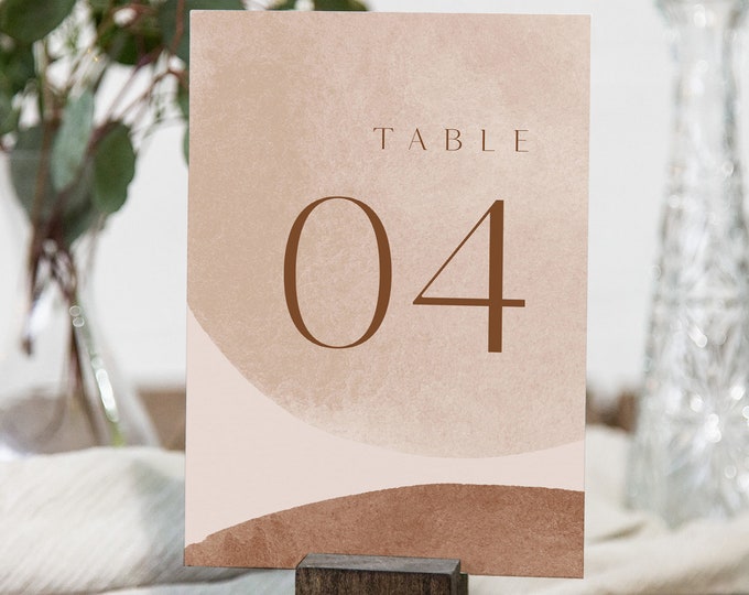 Earthy Table Number Card Template, Minimalist Abstract  Wedding Table Number, Editable, INSTANT DOWNLOAD, Templett, DIY 4x6 #0016-192TC