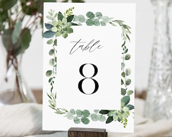 Greenery Table Number Card Template, Garden Wedding Table Number, Editable Text, Printable, INSTANT DOWNLOAD, Templett, DIY 4x6 #082-179TC