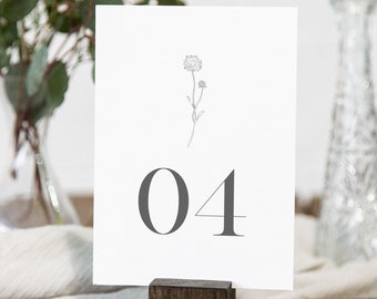 Dandelion Table Number Card Template, Simple Minimalist Wedding Table Number, Editable, INSTANT DOWNLOAD, Templett, DIY 4x6 #0006A-181TC