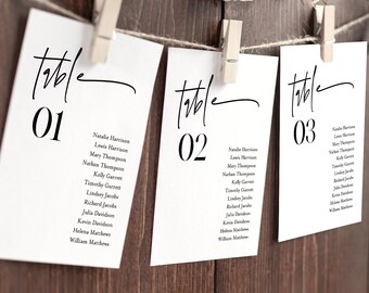 Minimalist Seating Chart Template, Modern Calligraphy Wedding Seating, Hanging Cards, 100% Editable, Instant Download, Templett #0009-145SP