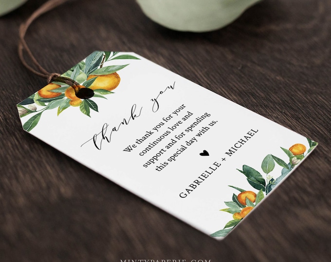 Citrus Orange Favor Tag for Bridal Shower or Wedding, Welcome Bag Tag, Lemon Thank You Tag, INSTANT DOWNLOAD, Editable Text #084-139FT