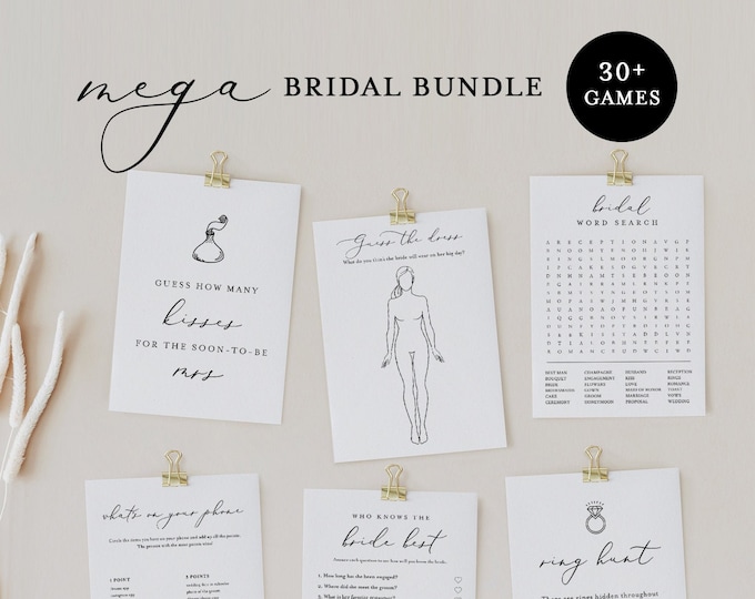 MEGA Bridal Shower Game Bundle, 36 Games, Minimalist Wedding Shower Games, 100% Editable Templates, Instant Download, Templett #045BGB