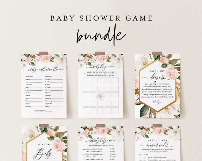 Baby Shower Game Bundle,Magnolia + Cotton, Editable Templates, Personalize Questions, Instant Download, Printable, Templett #015BBGB