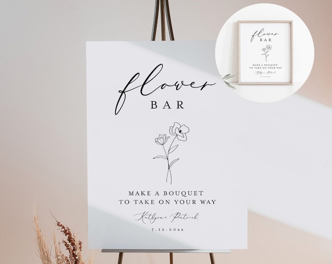 Flower Bar Sign, Minimalist Modern Bridal Shower / Wedding Favor, Build Your Bouquet, Instant, Editable Template, Templett #045-281LS