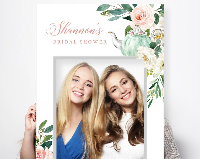 Tea Photo Prop Frame Tea Party Bridal Shower Social Media Frame Wedding Prop Editable Template Instant Download Templett
