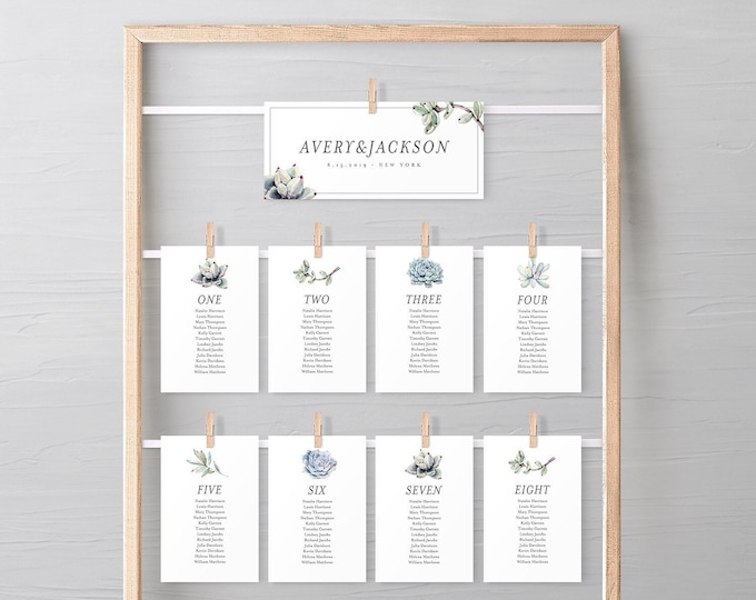 Succulent Seating Chart Template, Wedding Seating Cards, 100% Editable Text, Modern Rustic, Instant Download, Templett #048-116SP 041