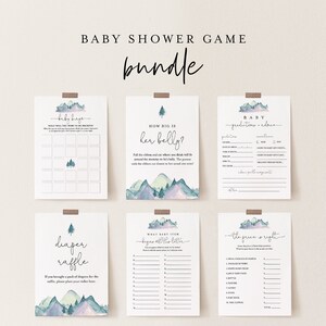 Baby Shower Game Bundle, 12 Editable Games, Mountain Pine, INSTANT DOWNLOAD, Personalize Questions, Editable Template, Templett #063BBGB