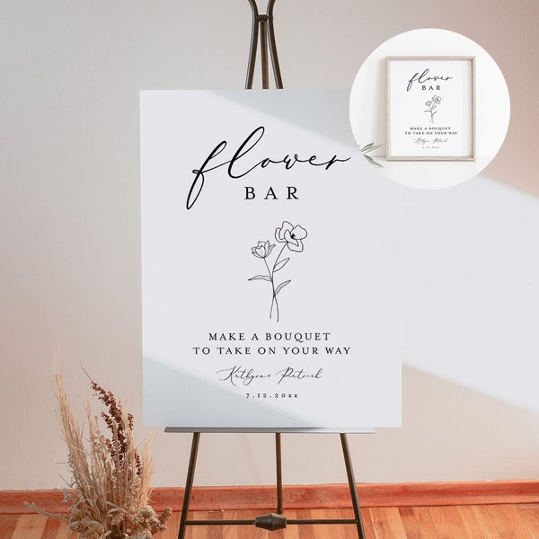 Flower Bar Sign, Minimalist Modern Bridal Shower / Wedding Favor, Build Your Bouquet, Instant, Editable Template, Templett #045-281LS