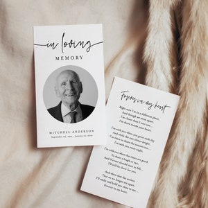 Sjabloon gebedskaart, herdenkingsgebedskaart, minimalistische begrafenis, gebedsgedicht, doodsbrief, 100% bewerkbaar, direct downloaden, Templett 0009-102FPC