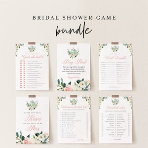 Bridal Shower Game Bundle, 12 Editable Templates, INSTANT DOWNLOAD, Customize Name & Questions, Tea Party Bridal Games, Templett #085BGB