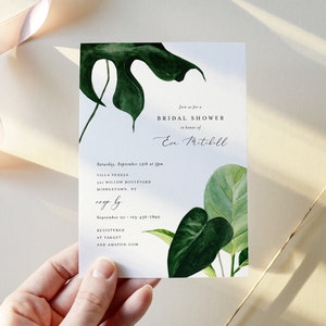 Modern Tropical Bridal Brunch Shower Invitation, Minimalist Greenery, Editable Wedding Shower Invite, Instant Download, Printable 0012-279BS