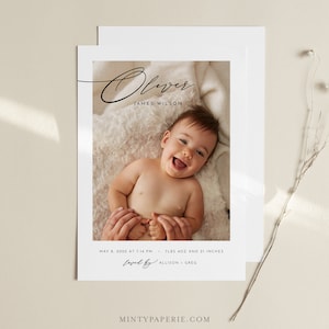 Photo Birth Announcement, Baby Announcement Card, Newborn, Modern, 100% Editable Template, Printable, Instant Download, Templett #106BAC