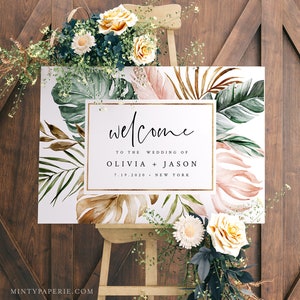 Tropical Welcome Sign Template, Printable Destination Wedding or Baby / Bridal Shower Poster, Instant Download, Editable, Templett 087-174LS