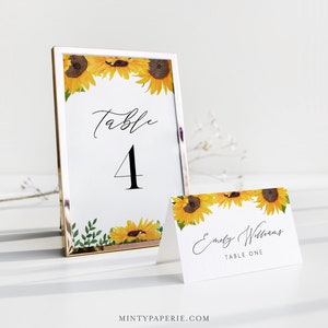 Modello di carta numero di tavolo girasole, numero di tavolo di matrimonio autunno rustico, modificabile, DOWNLOAD immediato, Templett, fai da te 4 x 6 #0010-189TC