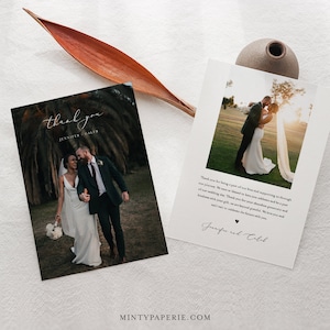 Wedding Photo Thank You Card, Minimal, Custom Thank You Card Template, 100% Editable, Instant Download, Templett, Flat Card, 5x7 #045-186TYC