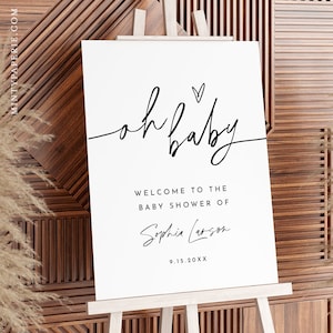 Baby Shower Willkommensschild, minimalistisches Baby Poster, Oh Baby, geschlechtsneutral, bearbeitbare Vorlage, Instant, Templett, 18x24, 24x36 #0032-323LS