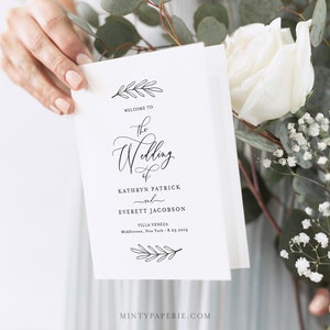 Bi-Fold Wedding Program Template, Minimalist Order of Service, INSTANT DOWNLOAD, 100% Editable, Catholic Ceremony, Templett #003-134WP