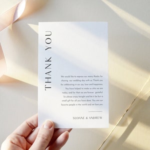Carta de agradecimiento moderna, nota de servilleta, menú mínimo imprimible gracias, plantilla editable, descarga instantánea, Templett 4x6 #0026B-170TYN