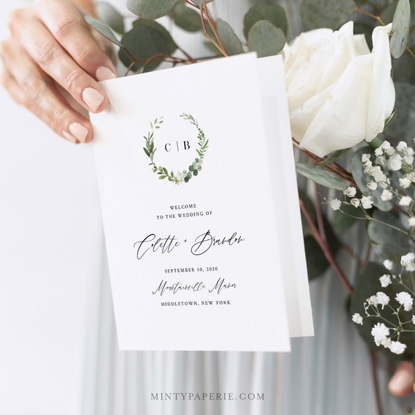 Wedding Program, Folded Booklet, Printable Order of Service Template, INSTANT DOWNLOAD, 100% Editable, Catholic Ceremony, Templett 082-136WP