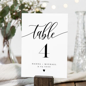 Modern Calligraphy Table Number Card Template, Minimalist Wedding Table Number, Editable, INSTANT DOWNLOAD, Templett, DIY 4x6 #008-162TC