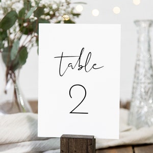Puede incluir: Tarjeta de n&uacute;mero de mesa blanca con caligraf&iacute;a negra que dice "mesa 2".