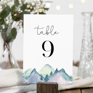 Mountain Pine Table Number Card Template, Rustic Wedding Table Number, Editable, INSTANT DOWNLOAD, Templett, DIY 4x6 #063-199TC