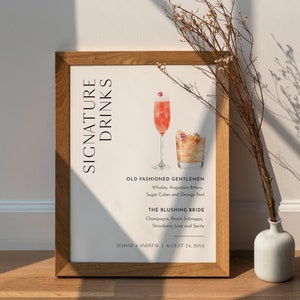 Signature Drinks Sign, 200+ Cocktails, Wine, Beer, Minimalist Signature Bar Menu, Alcohol, His Her Drinks, Instant Download #0026B-39S