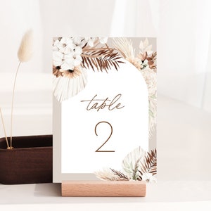Plantilla de tarjeta de número de mesa Boho, Número de mesa de boda de hierba de pampas Boho, Editable, DESCARGA INSTANTE, Templett, DIY 4x6 #0028A-203TC