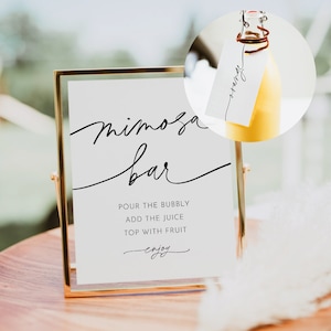 Mimosa Bar Sign, Bridal Shower Mimosa Sign & Tag, Wedding Mimosa Bar, Bubbly Bar, Editable Template, Instant Download, Templett #0032-30S