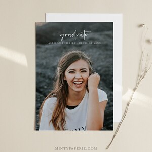 Modelo de anúncio de formatura, cartão postal de graduação com foto editável, fotografia sênior, minimalista, download instantâneo, Templett, 5x7 #103GA
