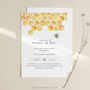 Bee Bridal Shower Invitation Template, Printable Meant to Bee Wedding Shower Invite, 100% Editable Text, Instant Download, DIY #097-263BS