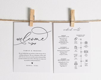 Welcome Bag Letter & Timeline Template, Printable Wedding Order of Events, Editable Itinerary, INSTANT DOWNLOAD, Templett #092-136WB