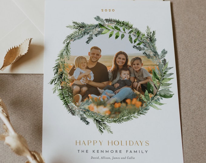 Christmas Photo Card Template, 100% Editable Text, Add Your Own Photo, DIY Family Holiday Card, Instant Download, Templett, 5x7 #0017-106HP