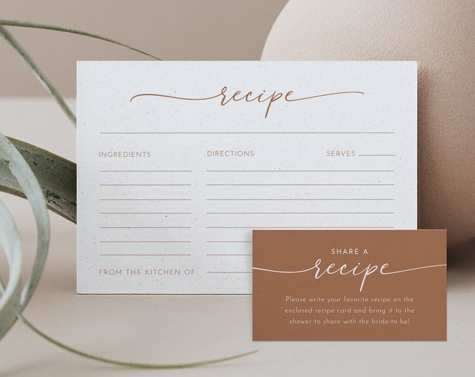 Recipe Card and Recipe Request Insert, Printable Terracotta Bridal Shower Recipe Insert, Neutral, Editable Template #029-137RC, 0020, 0016