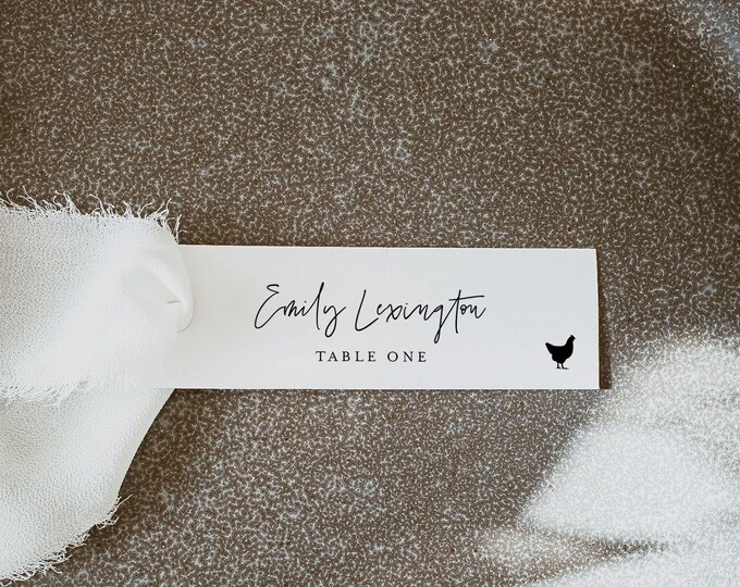 Narrow Place Card Template, 100% Editable, Printable Skinny Escort Card, Modern Script Name Card, Favor Tag, Slim, Templett #0009-190PC