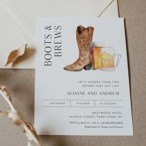 Boots and Brews Invitation, Couple Shower Invite, Western Bridal Shower, Beer, Edit & Print Today, Instant Download, 5x7 #0026D-316BS