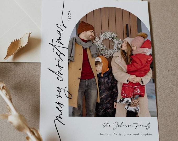 Minimalist Photo Holiday Card Template, Arch Christmas Card, 100% Editable, Add Your Own Photo, Instant Download, Templett, 5x7 #0032-133HP