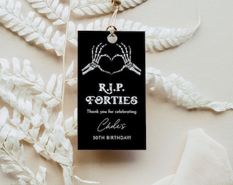 50th Birthday Favor Tag, RIP Forties, Gothic Thank You Tag, Over the Hill Goodie Bag, Editable Template, Instant, Templett #0045-237FT
