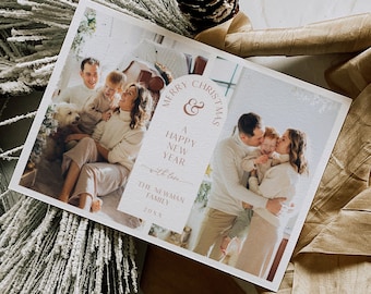 Modern Holiday Card Template, Editable Text, Add Your Photo, Change Color, Arch Family Photo Christmas Card, Instant, Templett #130HP