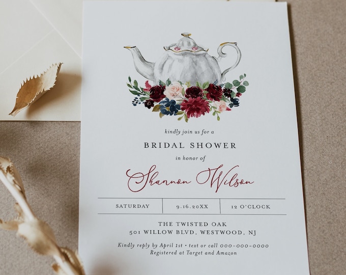 Bridal Shower Tea Party Invitation Template, Printable Bridal Tea Shower Invite, Bridal Brunch, Editable Text, INSTANT DOWNLOAD #085B-328BS