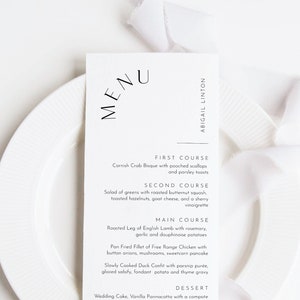 Minimalist Menu Template, Place Card Menu, Printable Modern Wedding Dinner Menu Card, 100% Editable, INSTANT DOWNLOAD, Templett #0026B-224WM