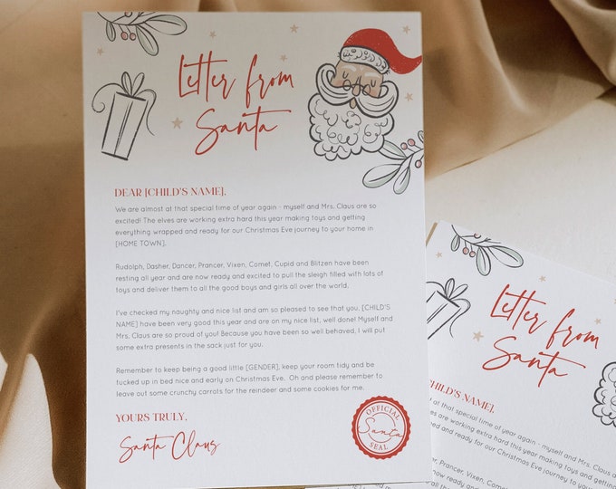 Letter From Santa Claus, Christmas Note, Letter from North Pole, Retro Santa, Editable Template, Instant Download, Templett, 8.5x11 #101SL