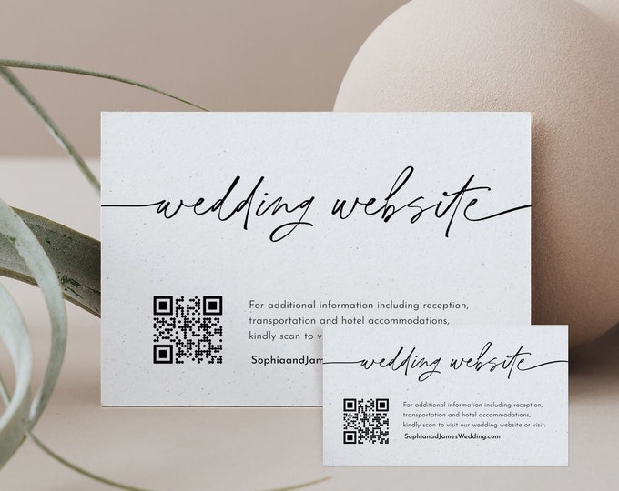 Wedding Website Card, QR Code Wedding Details Insert, Online RSVP, 100% Editable Template, Minimalist, Digital Download, Templett 0032-196EC