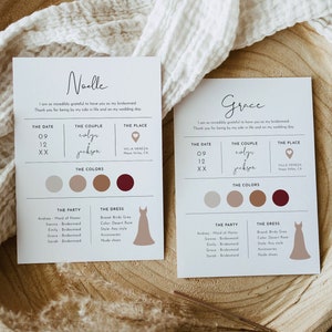 Bridesmaid Info Card Template, Bridal Party Info Card, Bridesmaid Information Card, Modern Minimalist Bridesmaid Infographic #0031-101BIC