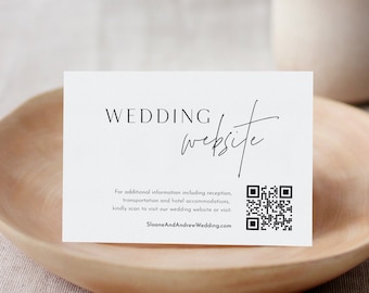Wedding Website Card, QR Code Wedding Details Insert, Online RSVP, 100% Editable Template, Minimalist, Digital Download, Templett 0026-192EC