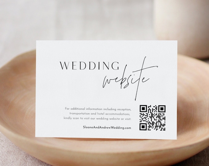 Wedding Website Card, QR Code Wedding Details Insert, Online RSVP, 100% Editable Template, Minimalist, Digital Download, Templett 0026-192EC