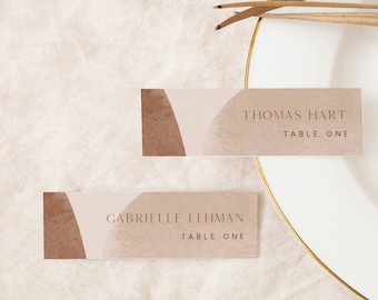 Modern Place Card Template, 100% Editable, Printable Buffet Card, Narrow Name Card, Terra Cotta, Abstract, Favor Tag, Templett #0016-201PC
