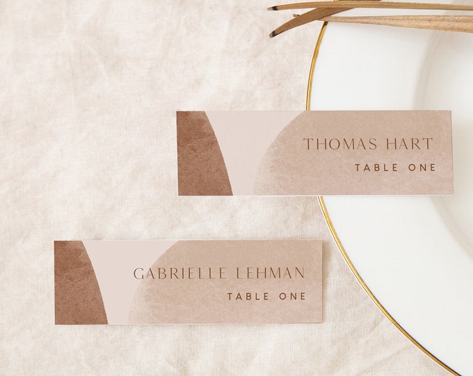 Modern Place Card Template, 100% Editable, Printable Buffet Card, Narrow Name Card, Terra Cotta, Abstract, Favor Tag, Templett #0016-201PC